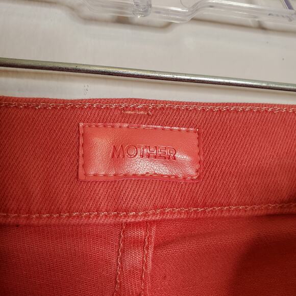 Mother Curbside Heel Fray Jeans Rose Of Sharon 25 Pink High Waisted Straight Leg - Picture 9 of 13